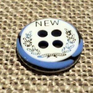 Bouton chemise 11mm 4-trous Petit bouton button down, blanc avec couronne de laurier noir et bleu denim