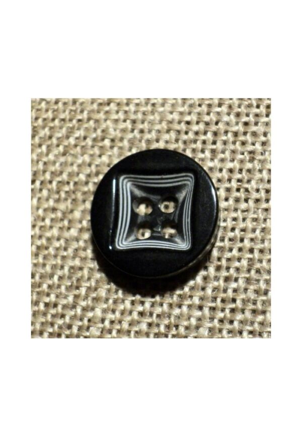 Bouton chemise 12mm noir blanc carré 4-trous Petit bouton button down
