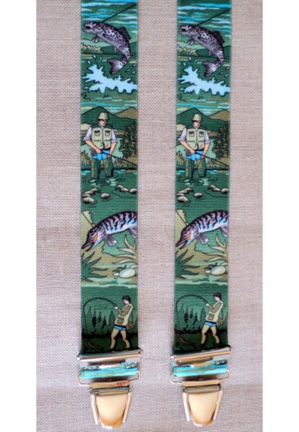 Bretelles hommes fantaisie Grande Taille, 120 cm, à pinces clips XL- XXL, vert chasse pêche, le pêcheur camouflage