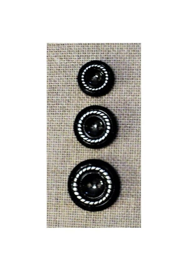 Bouton noir avec cercle argenté 15mm/18mm/21mm 2-trous