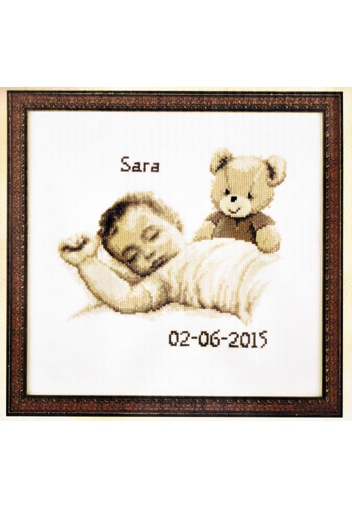 Ours Nounours Sepia Avec Bebe 32x32cm Tableau De Naissance Kit A