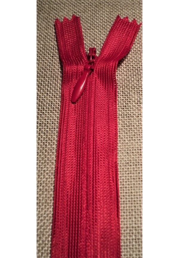 Fermeture invisible rouge 22cm, non séparable 4mm, robe, coussin, sac, trousse etc, Fermeture à glissière