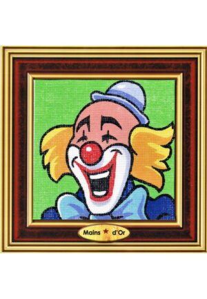 Le clown 14x14cm, Kit Canevas demi point croix, le clown couleurs vives