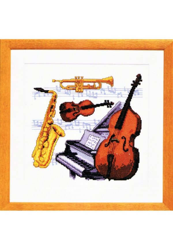 Instruments de Musique 36x36cm, Kit au point croix, Aïda, au point compté, violin, piano, saxophone, trompette, basse de viole