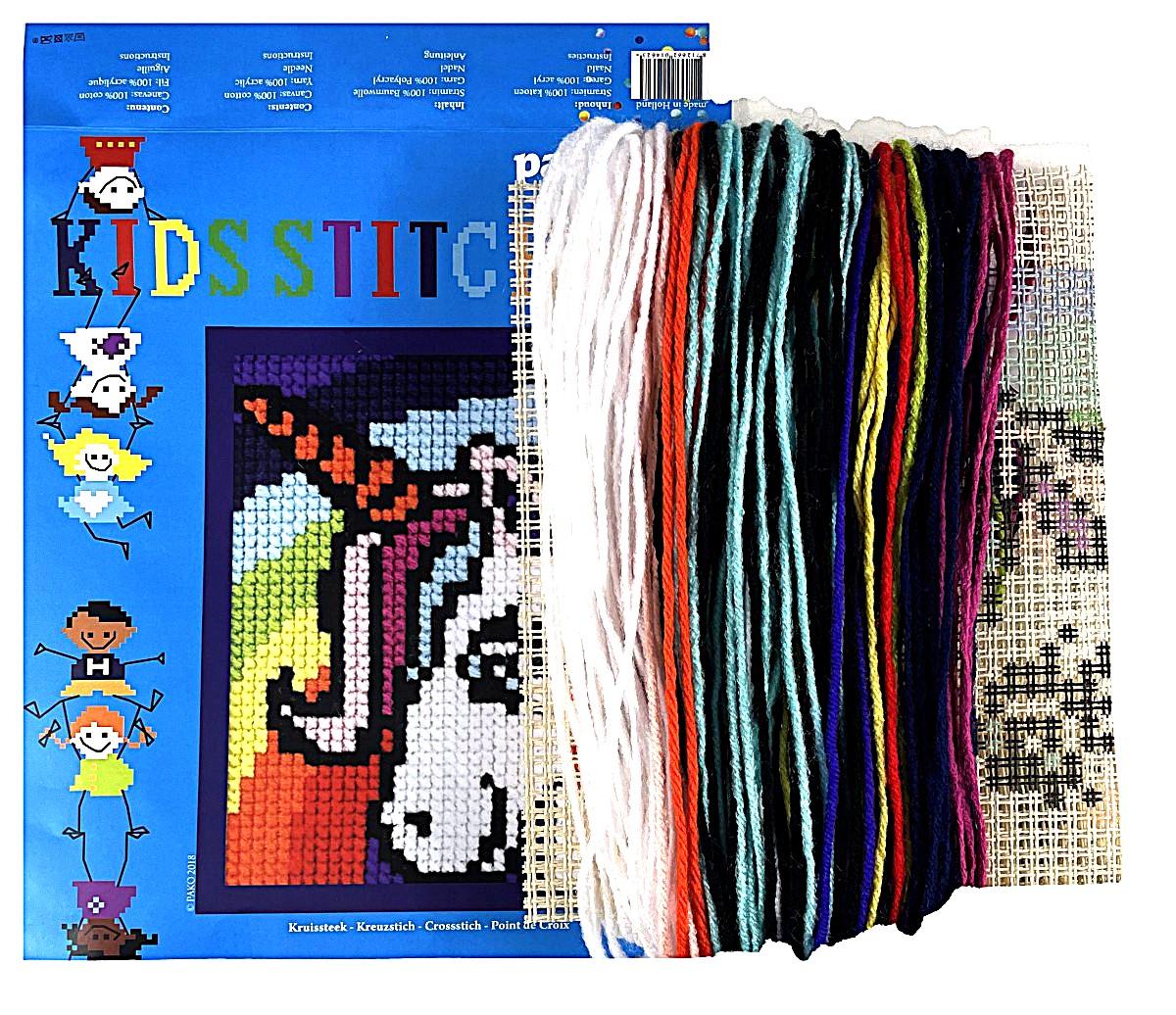 Kit Canevas ENFANT 18x24cm 'La licorne' gros trou débutant, soudan, point de croix, l'unicorne le kit