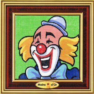 Le clown 14x14cm, Kit Canevas demi point croix, le clown couleurs vives