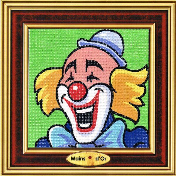 Le clown 14x14cm, Kit Canevas demi point croix, le clown couleurs vives
