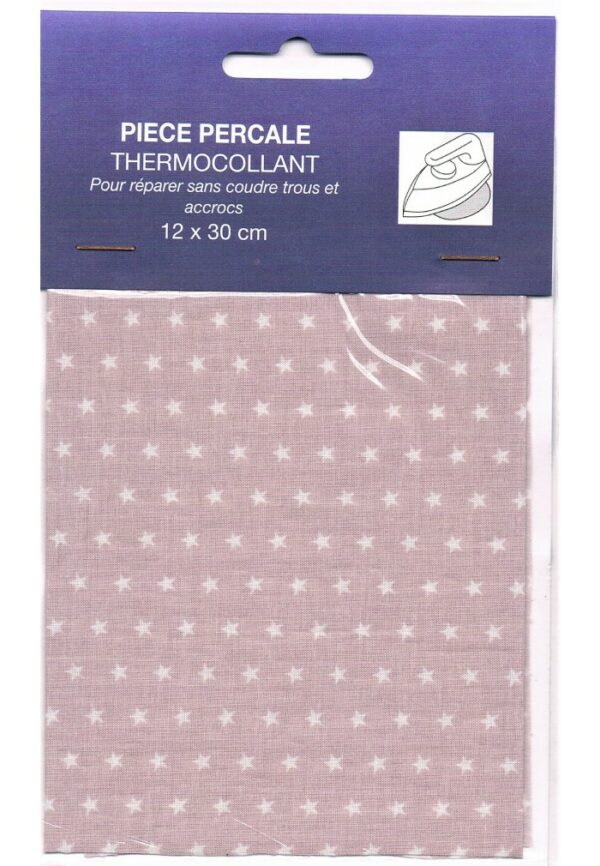 Pièce percale thermocollant vieux rose avec étoiles, fantaisies thermocollant