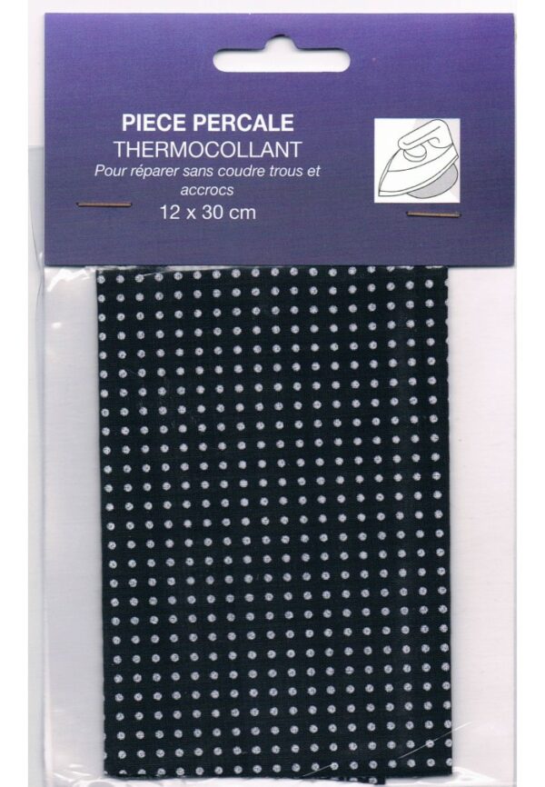 Pièce percale thermocollant noir avec pois blancs, fantaisies thermocollant