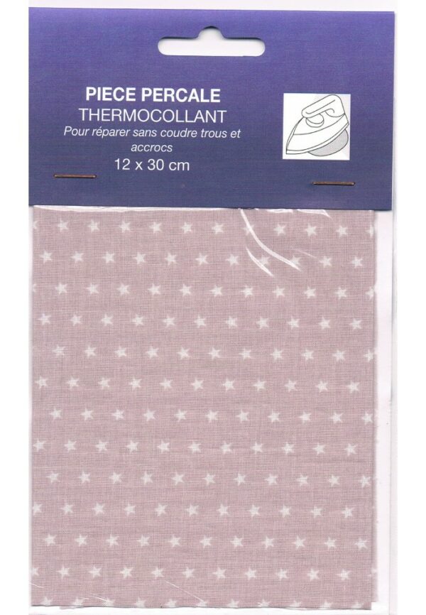 Pièce percale thermocollant vieux rose avec pois blancs, fantaisies thermocollant