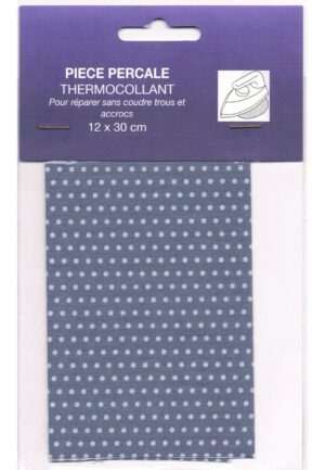 Pièce percale thermocollant gris avec pois blancs, fantaisies thermocollant