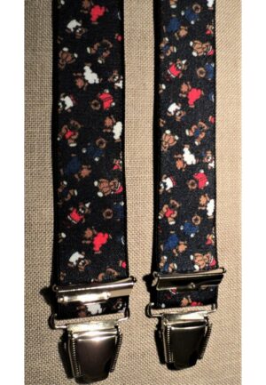 Bretelles hommes fantaisie Grande Taille, 120 cm, à pinces clips XL- XXL, noir avec des ours de Noël, rouge, blanc