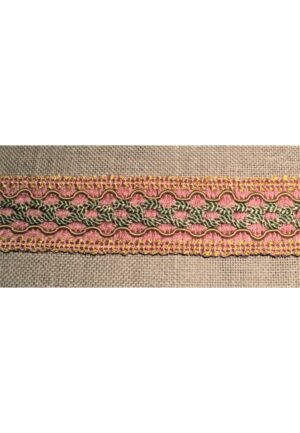 Galon Passementerie 30mm rose antique avec ocre et vert antique