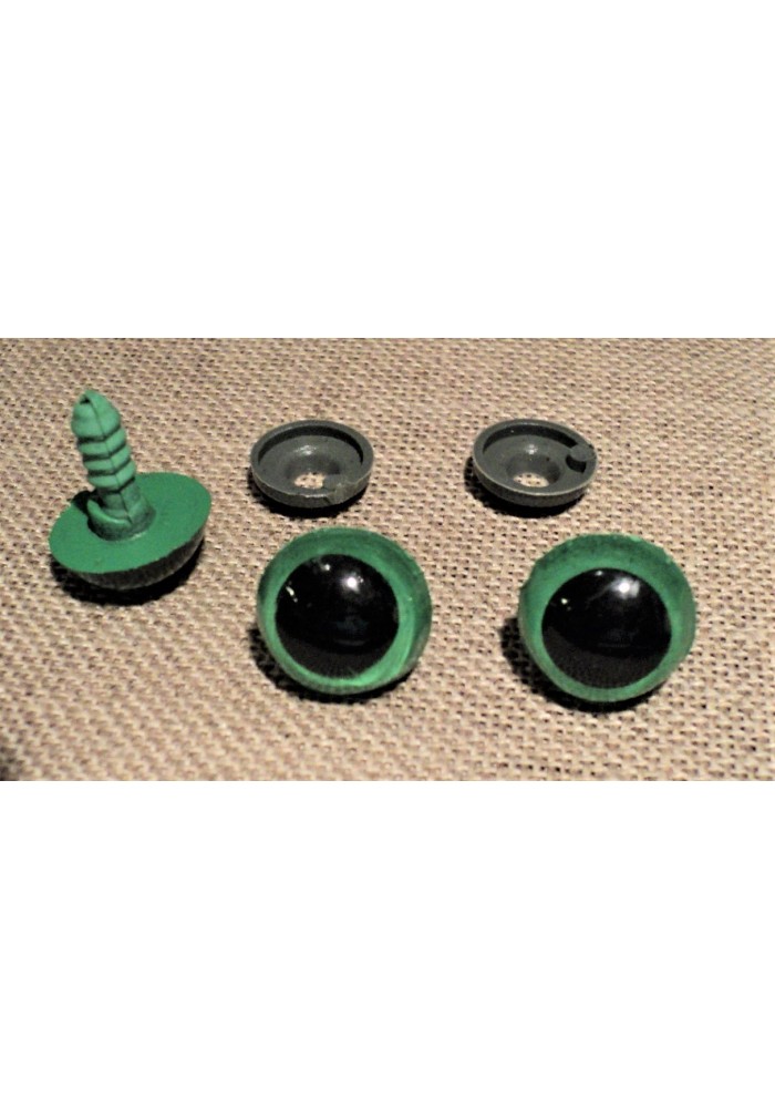 Yeux d'animaux de sécurité 14mm vert - noir, 1 paire, peluche, doud