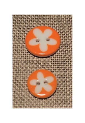 Bouton fleur orange FLUO blanc 13mm/16mm 2-trous