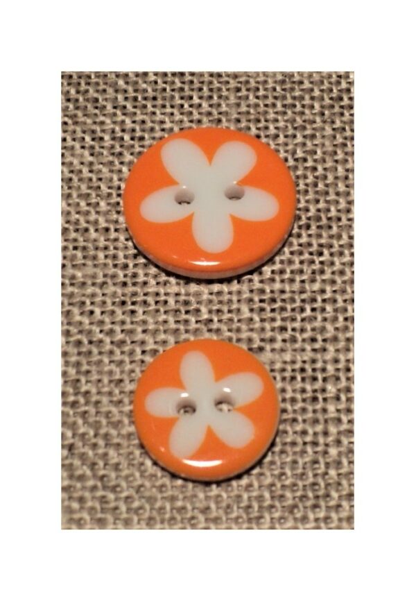 Bouton fleur orange FLUO blanc 13mm/16mm 2-trous