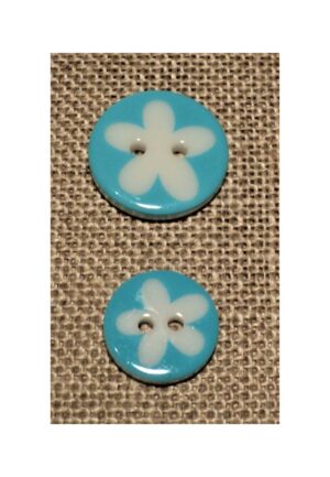 Bouton fleur turquoise blanc 13mm/16mm 2-trous