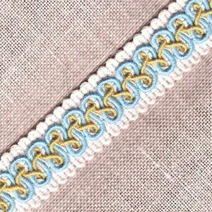 Galon Passementerie 24mm écru avec bleu denim et moutarde
