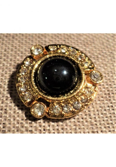 Lot De Boutons Vintage 24mm - Strass Incolore Et Noir Sur Socle Métal, Forme Fleur