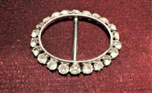 Boucle de ceinture métal 22mm argenté avec strass ovale