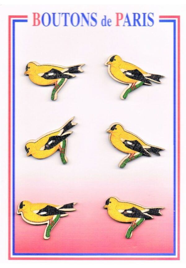 Bouton les oiseaux 35mm (6pcs), bouton 2-trous, boutons décoratifs, les oiseaux jaunes