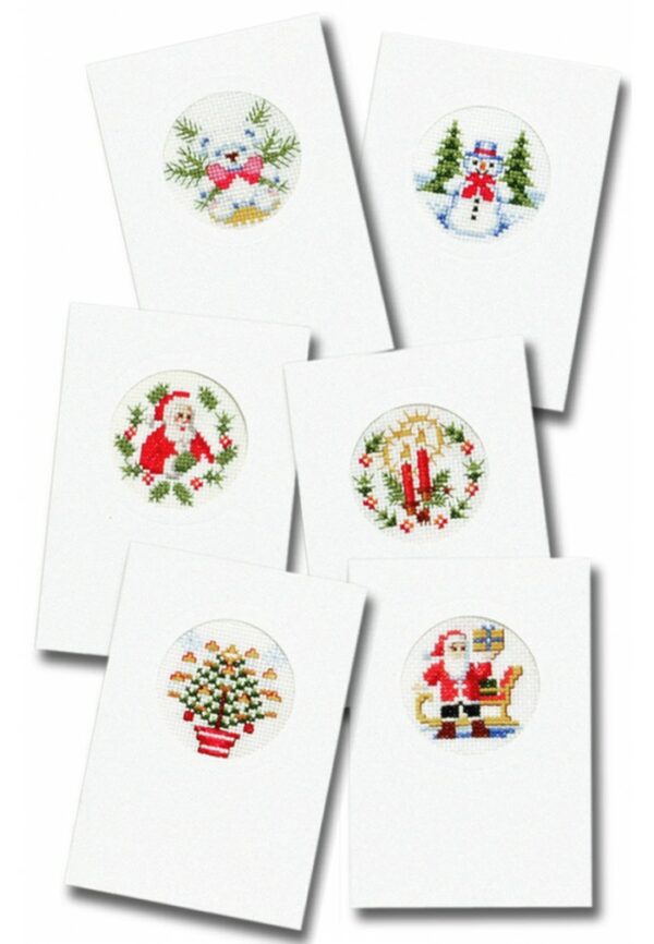 Cartes de noël (6 pcs) blanc à broder au point croix à compté, kit cartes de voeux Aida