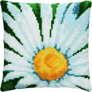 Coussin point de croix 40x40cm, kit complet soudan "La marguerite" imprimé