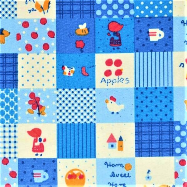 Tissu bleu carré patchwork 7,90€ le mètre, vendu au mètre