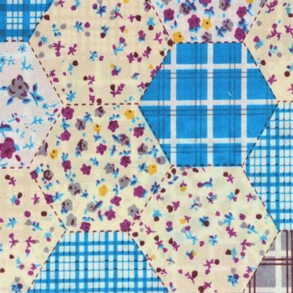 Tissu patchwork hexagone bleu 7,90€ le mètre, vendu au mètre