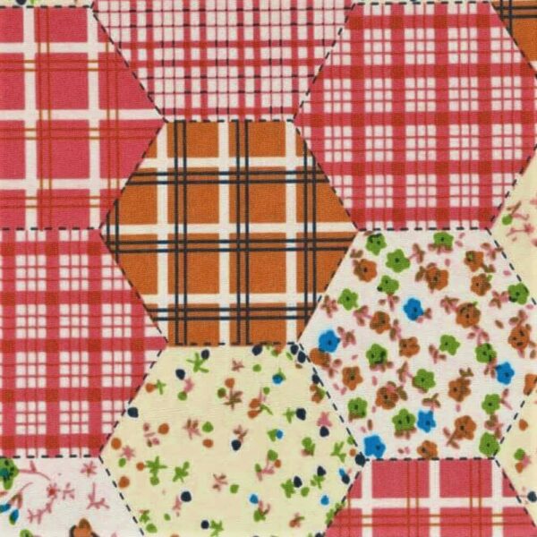 Tissu patchwork hexagone corail rouge 7,90€ le mètre, vendu au mètre