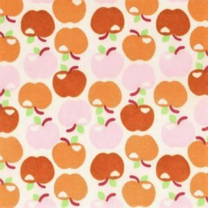 Tissu pommes écru 7,90€ le mètre, vendu au mètre avec des pommes en rose clair et marron