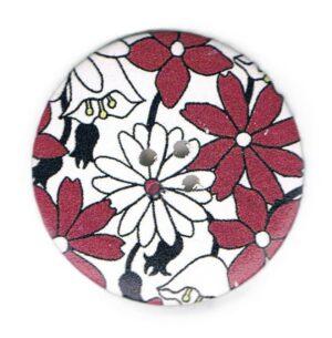 Bouton décoratif 40mm, fleurs blanc bordeaux, bouton 4-trous