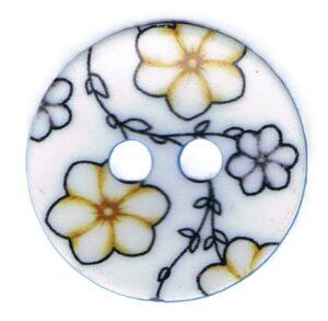Bouton décoratif 45mm blanc avec fleurs, 2 trous