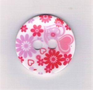 Bouton décoratif 45mm blanc avec fleurs rose, 2-trous