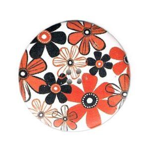 Bouton décoratif 50mm, fleurs orange, brique, bouton 4-trous