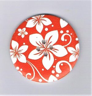 Bouton décoratif 50mm, orange avec fleur, 4-trous