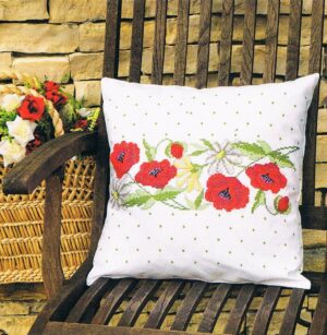 Housse de coussin à broder imprimé, les coquelicots, Kit au point de croix 39x39cm