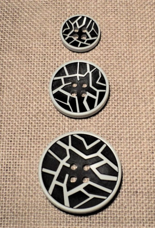 Bouton noir gris argenté 15mm21mm27mm 4-trous Rétro