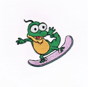 Ecusson Thermocollant Schnappi Le petit crocodile 4.0 x 6.0cm en surfboard