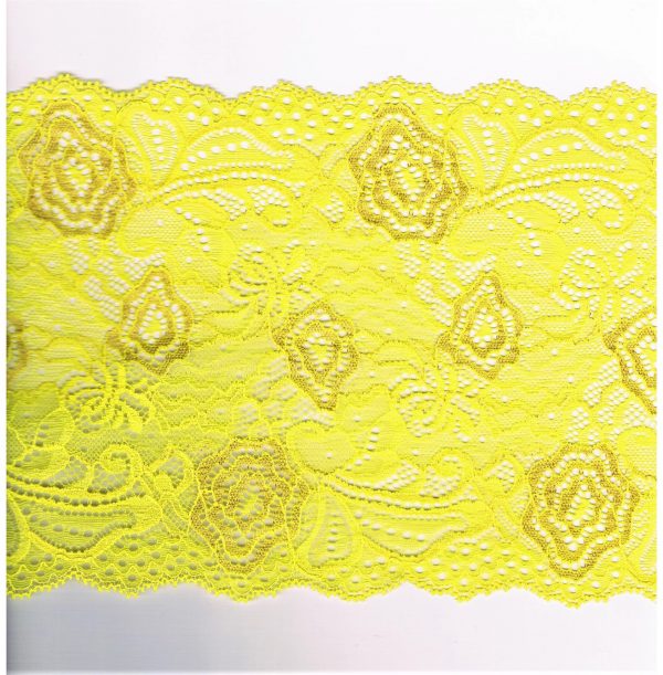 Dentelle ELASTIQUE jaune 170mm, dentelle lycra jaune, dentelle extensible au mètre, couture, lingerie, floral, mariage