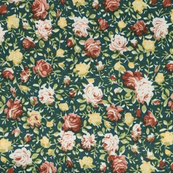 Tissu vert foncé rose anglais 7,90€ le mètre, vendu au mètre