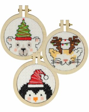 Boules de noël (3 pcs) à broder au point croix à compté, suspension en bois noël a broder Aida