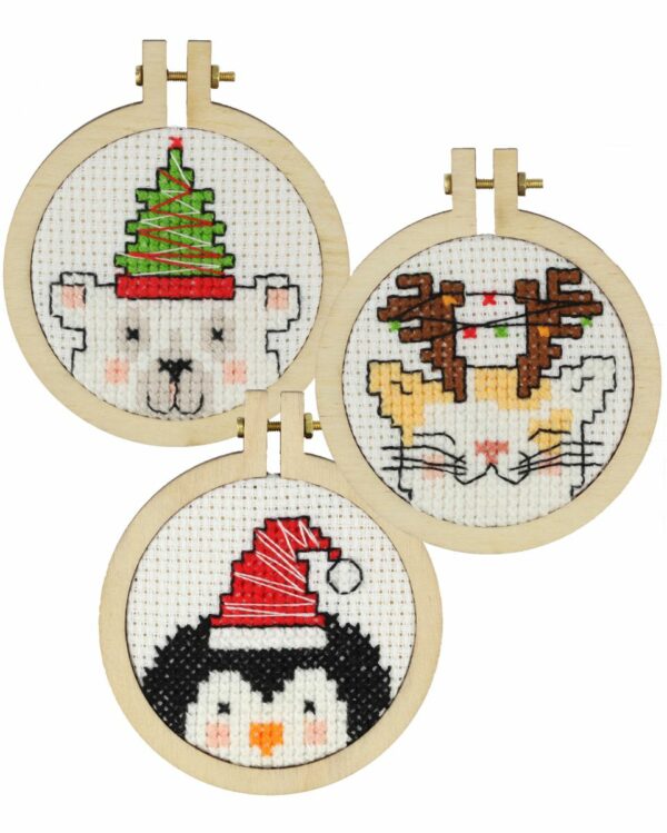 Boules de noël (3 pcs) à broder au point croix à compté, suspension en bois noël a broder Aida