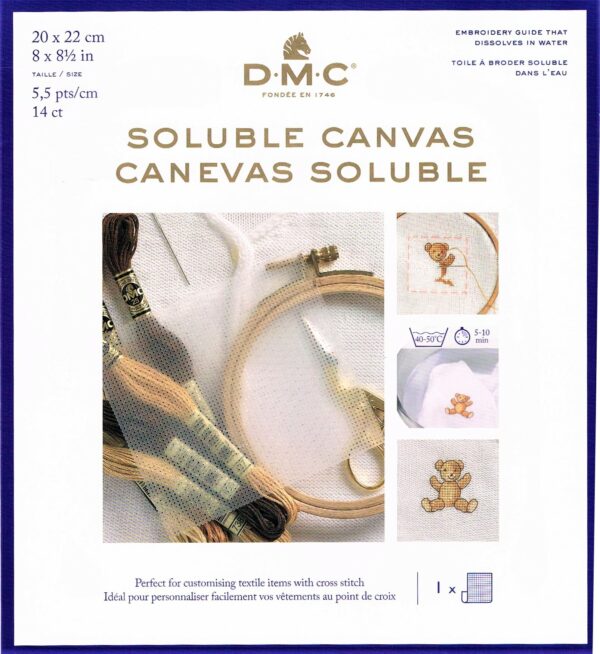 Canevas Soluble DMC 20x22 cm 5.5 pts/cm, Aida soluble