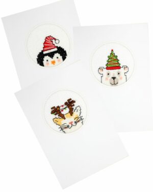 Cartes de noël (3 pcs) blanc à broder au point croix à compté, kit cartes de vœux Aida