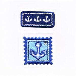 Écusson ancre (2pcs) bleu marine thermocollant 3.8 x 3.8cm et 2.0 x 4.5cm