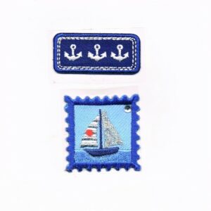 Écusson ancre et bateau (2pcs) bleu marine thermocollant 3.8 x 3.8cm et 2.0 x 4.5cm