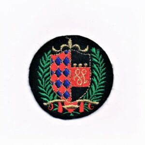 Écusson à coudre blason 5.5cm rond, noir avec couronne de laurier