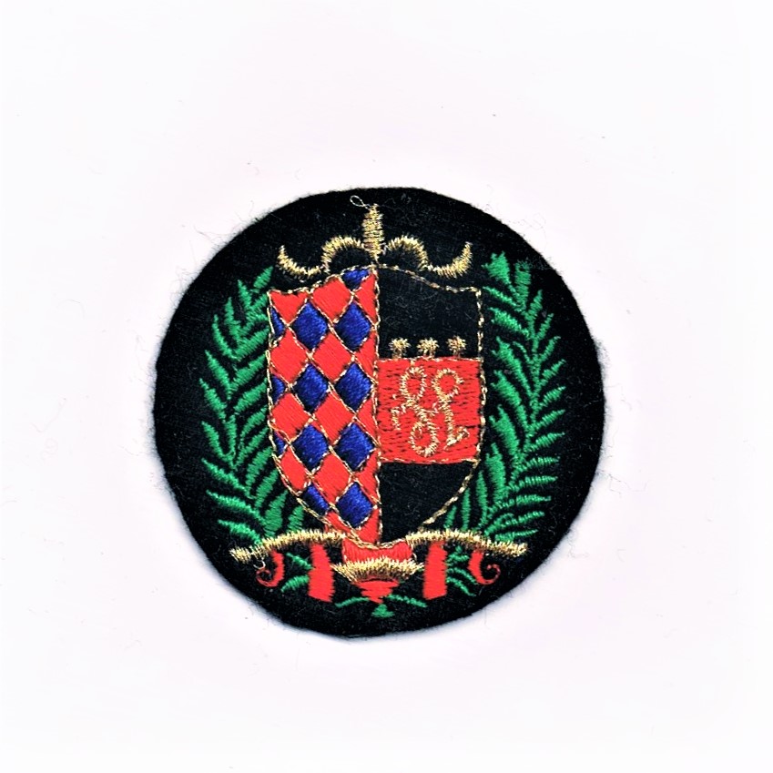 Écusson à coudre blason 5.5cm rond, noir avec couronne de laurier