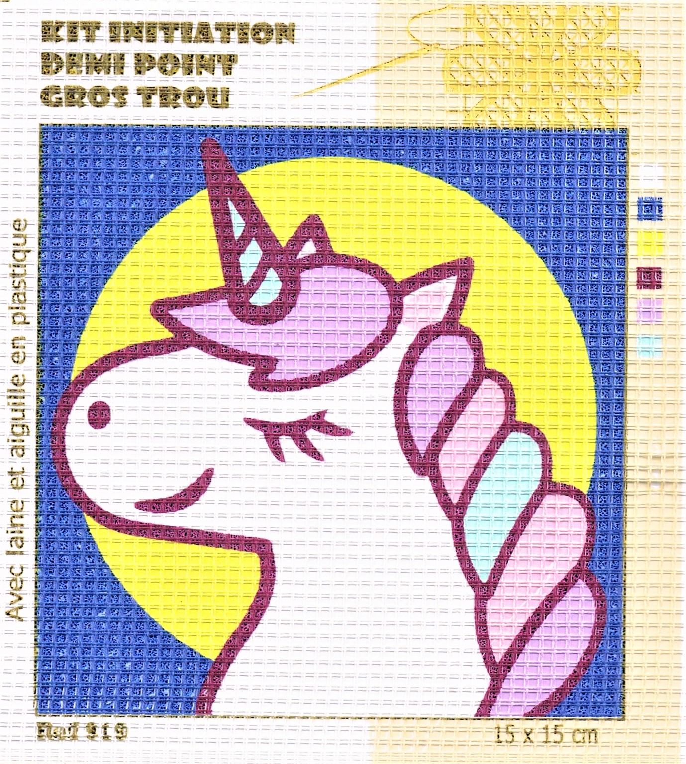 Kit Canevas ENFANT 15x15cm La licorne gros trou débutant, demi point croix  l'unicorne